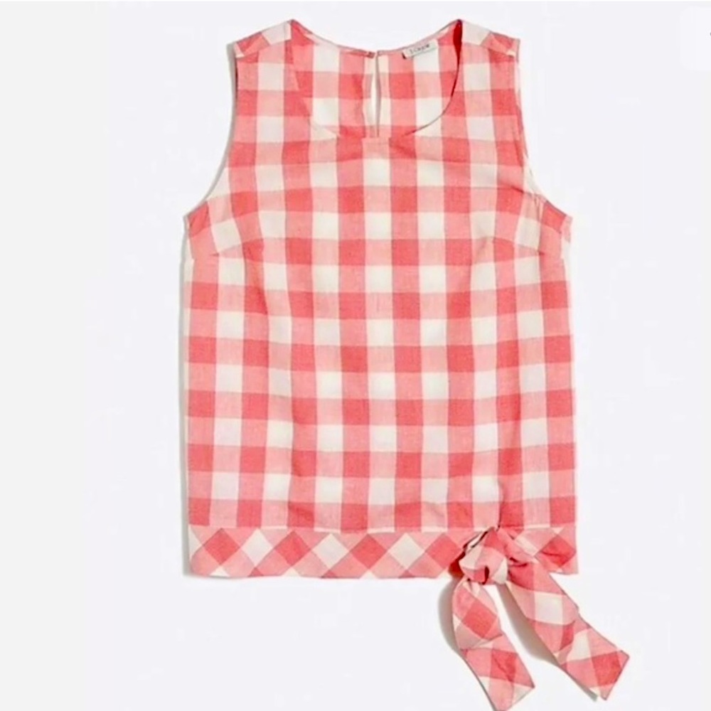J Crew side tie linen blend gingham top